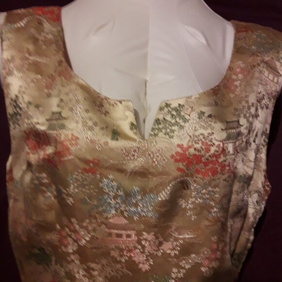 Fabulous Vintage Embroidered Gold Silk Cocktail Sheath Wiggle Dress 50s 60s - Picture 7 of 9